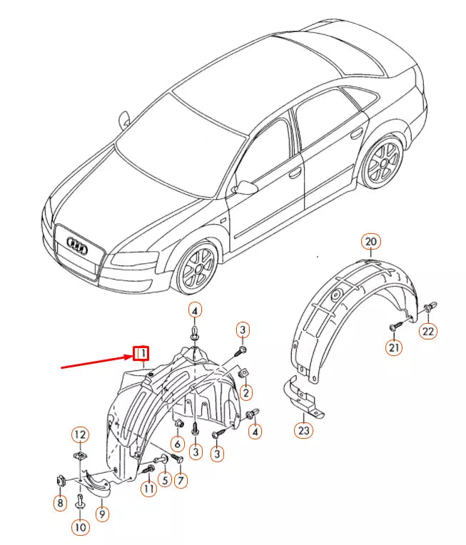 NEW AUDI A4 B7 FRONT LEFT FENDER LINER 8E0821171F ORIGINAL