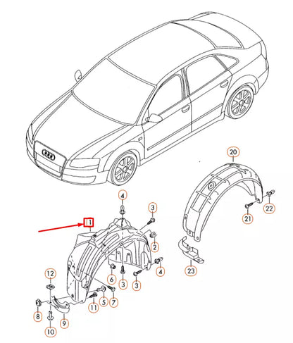 NEW AUDI A4 B7 FRONT LEFT FENDER LINER 8E0821171F ORIGINAL