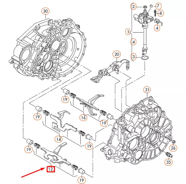 NEW AUDI Q3 8U SELECTOR SHAFT WITH FORK 3./4.GEAR 0A5311559G ORIGINAL