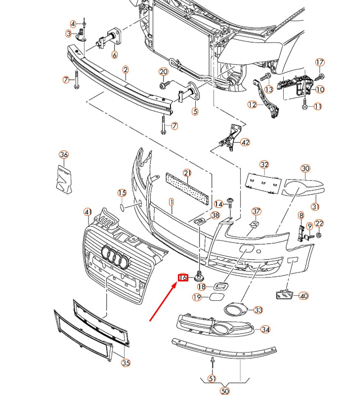 NEW AUDI A4 B7 FRONT BUMPER LOWER GRIP PIN 8E0805121B ORIGINAL