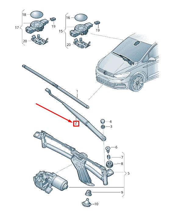 NEW VW TOURAN 5T FRONT RIGHT WIPER ARM RHD 5TC955410