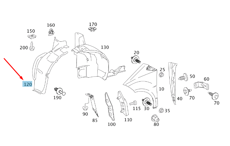 new mb a w169 front right wheel housing liner front part a1696903430 original