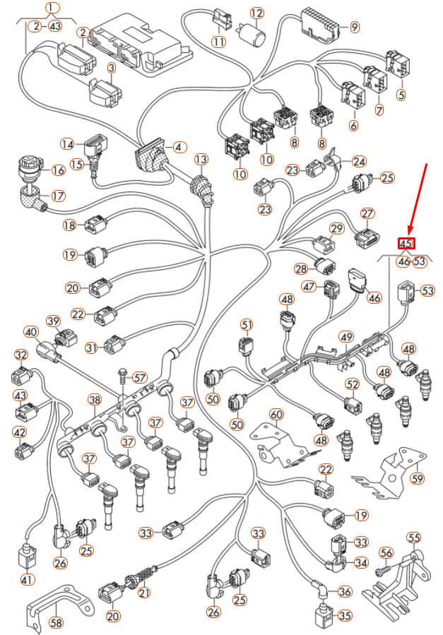 NEW AUDI A4 B8 FUEL INJECTOR CABLE HARNESS 06H971627B ORIGINAL