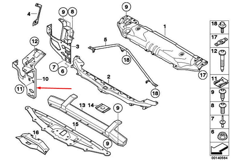 NEW BMW 6 E63 FRONT RADIATOR RIGHT BRACKET 51647008848 7008848 2007 ORIGINAL