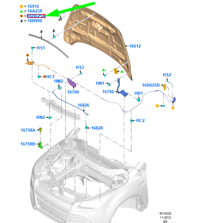 new ford kuga c520 mk2 front bonnet release lever 1913422 cj54-16a770-ac