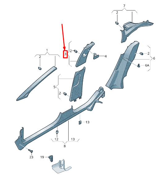 new seat arona kj right upper b-pillar trim 6f986724482v original