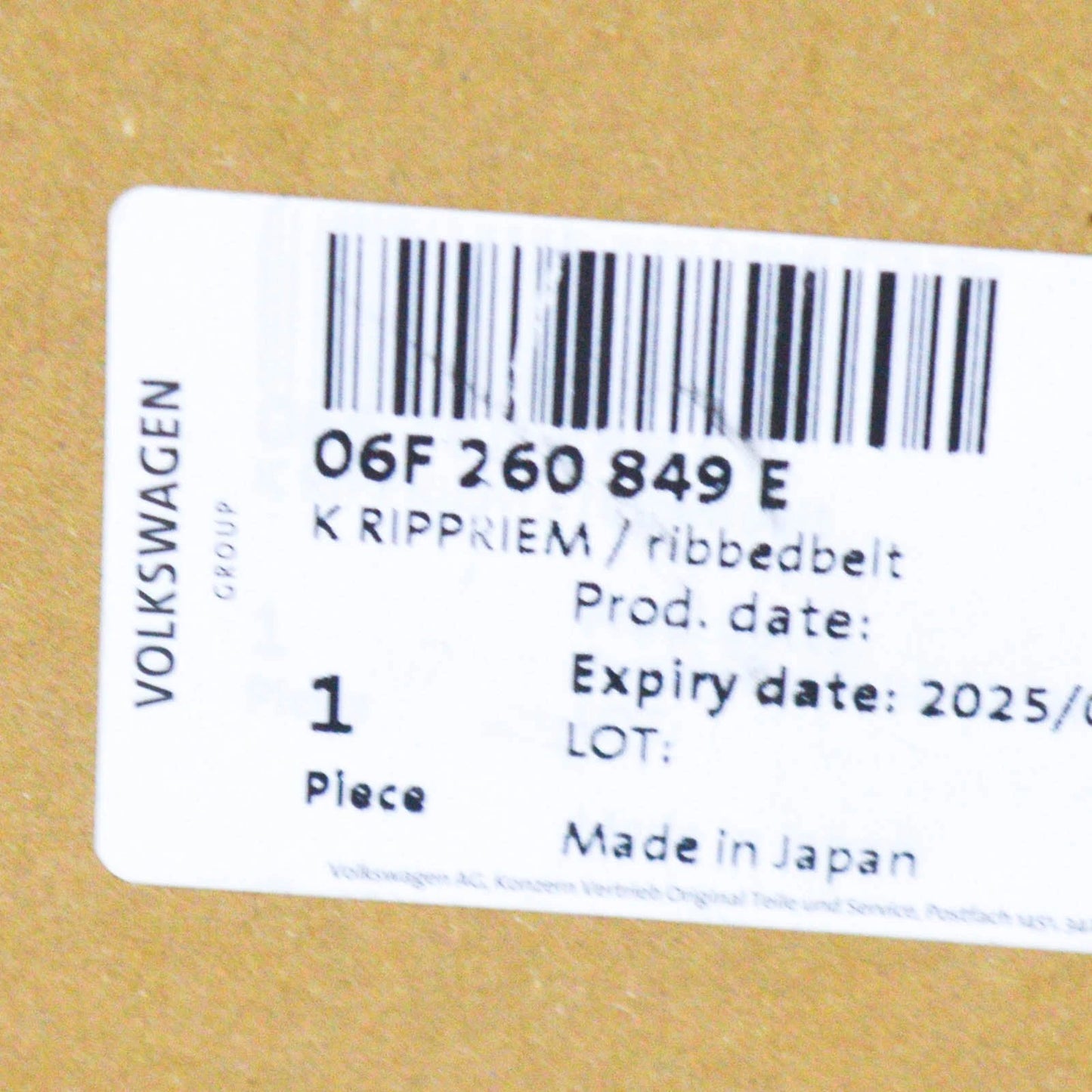 NEW AUDI A3 8P V-RIBBED BELT 06F260849E ORIGINAL