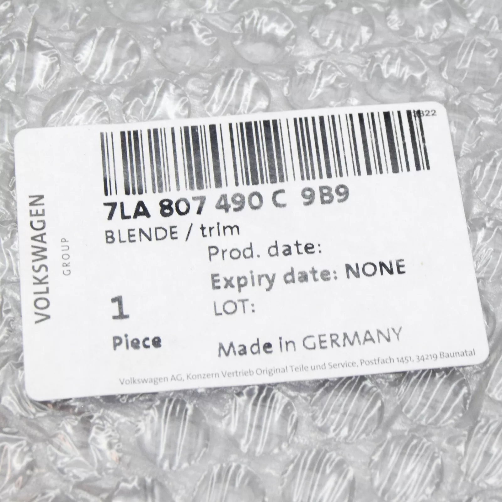 NEW VW TRANSPORTER T6 SGA FRONT RIGHT BUMPER GRILLE TRIM 7LA807490C9B9 ORIGINAL