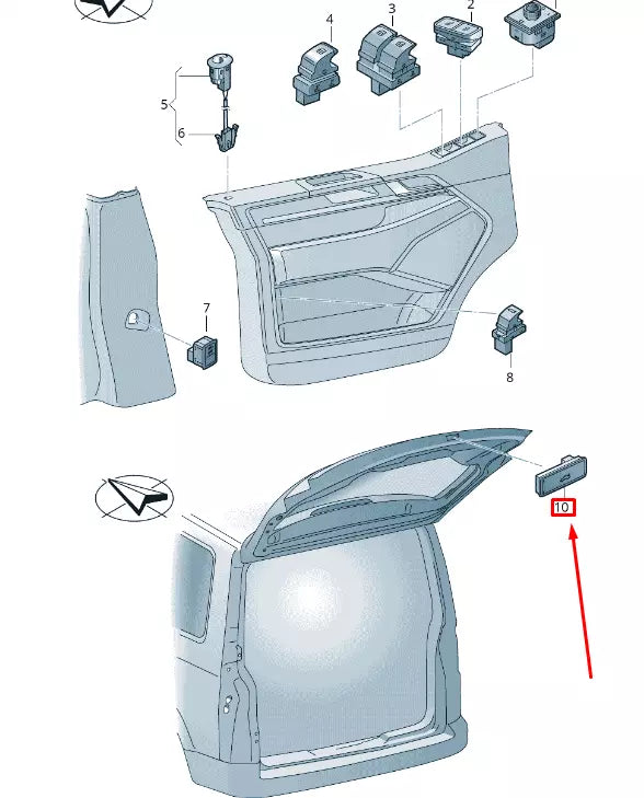 NEW VW TRANSPORTER VI T6 REAR LID ACTUATION PUSHBUTTON 7E0959831WHS