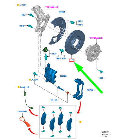 new ford tourneo custom front brake disc 2256036 bk21-1125-b1d original