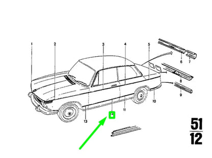NEW BMW 1502-2002TII FRONT RIGHT DOOR MOLDING 1814688 51131814688 ORIGINAL