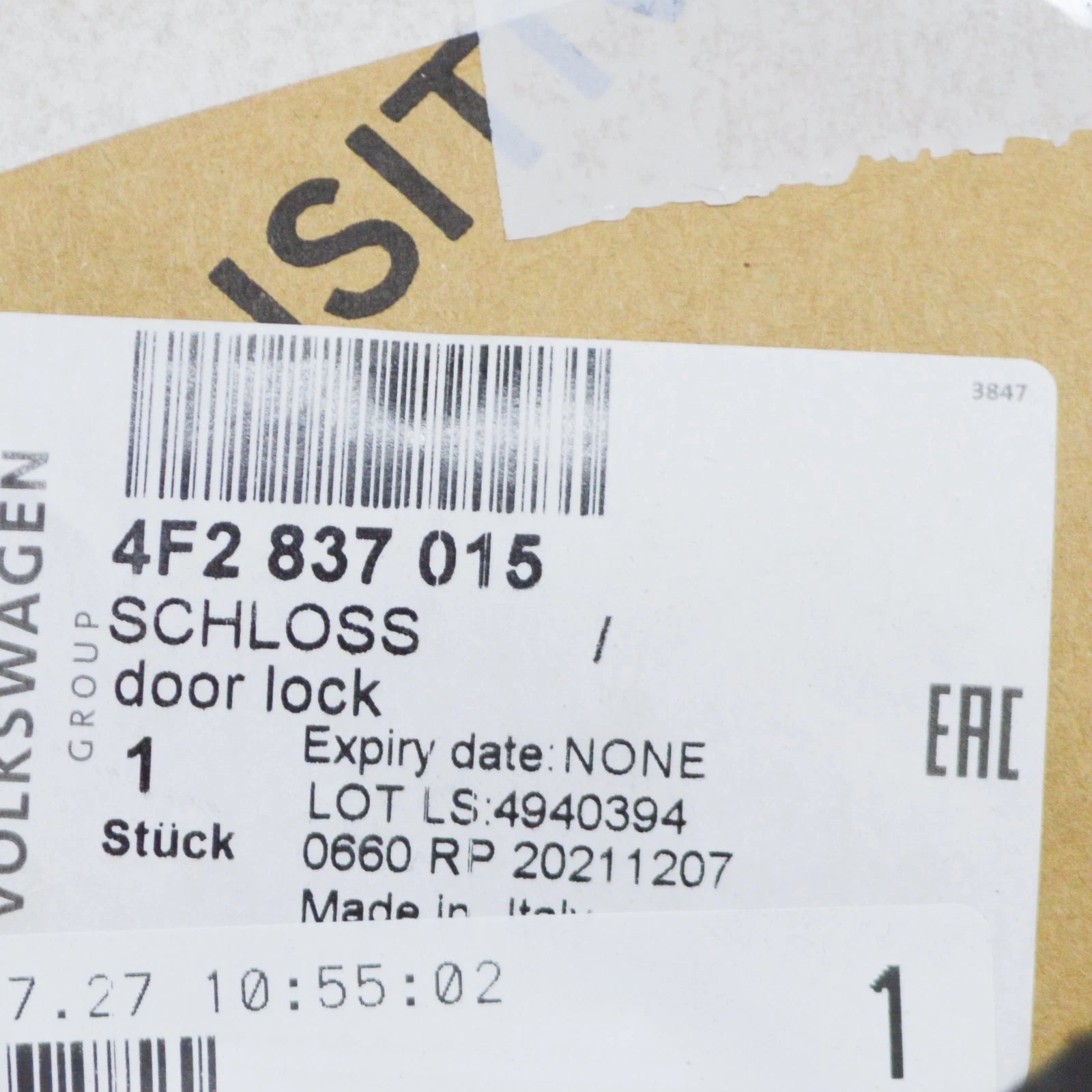 NEW AUDI A3 8P7 FRONT LEFT DOOR LOCK W/ ACTUATOR RHD 4F2837015 ORIGINAL