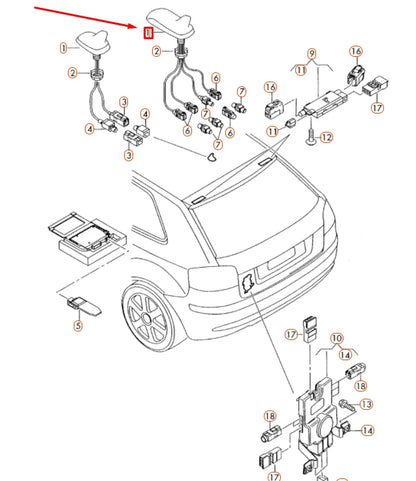 NEW AUDI A3 8P AERIAL ROOF ANTENNA 8P4035503HGRU ORIGINAL