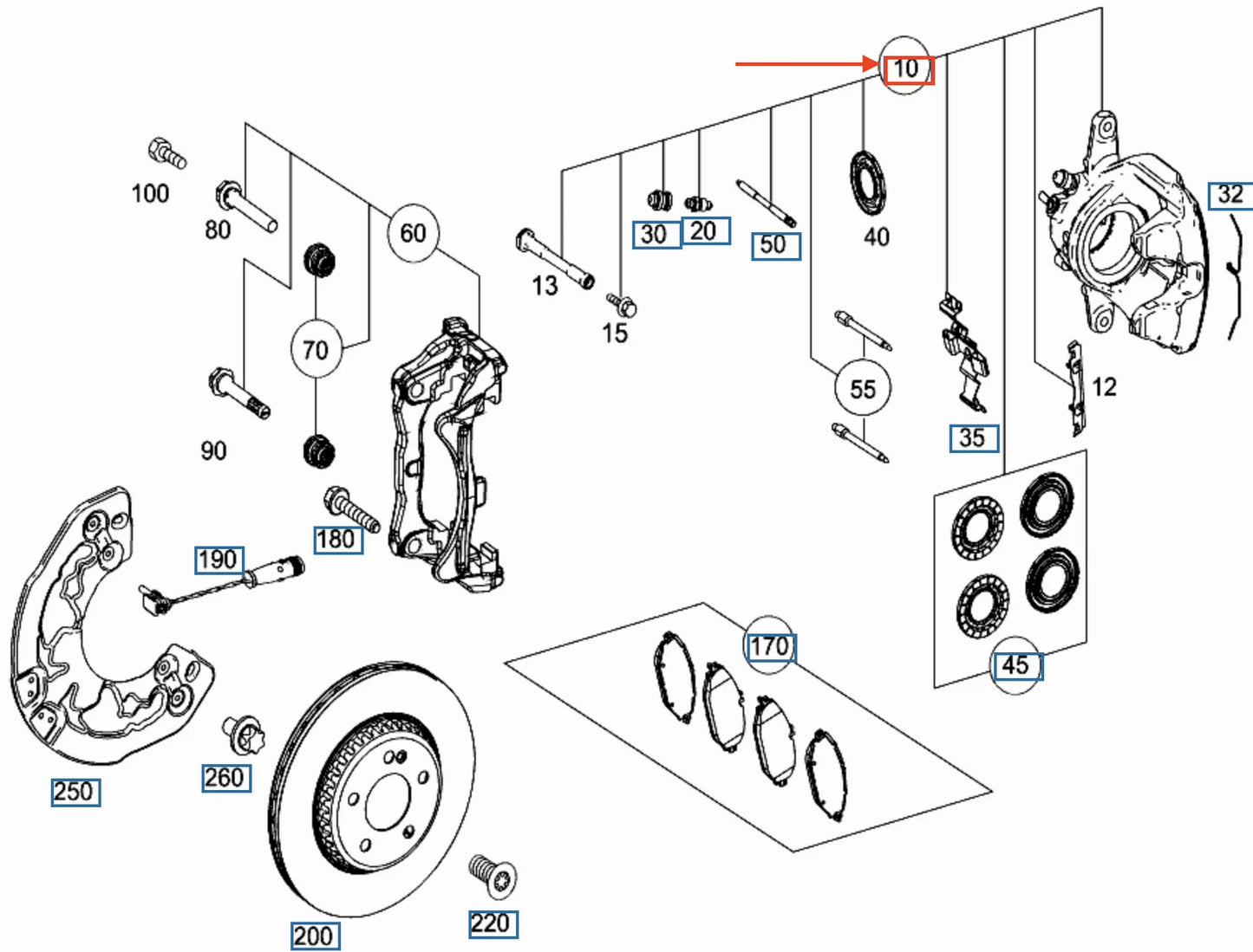 NEW MB E W213 FRONT RIGHT BRAKE DISC CALIPER AMG LHD A0004212200 ORIGINAL