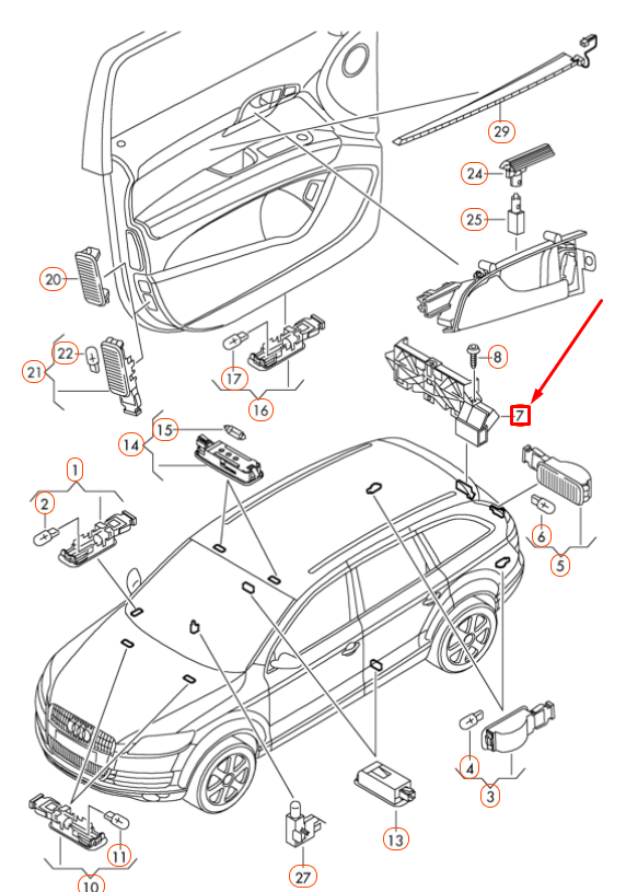 NEW AUDI Q5 8R REAR LID LUGGAGE COMPARTMENT LAMP SWITCH 4L0959121 ORIGINAL