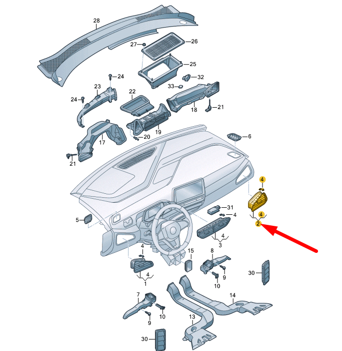 NEW VOLKSWAGEN ID.3 E11 DASHBOARD RIGHT AIR VENT 10A819704GNT ORIGINAL