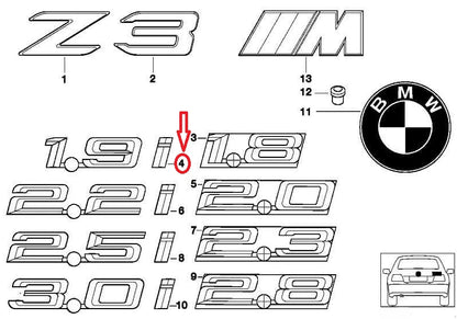 NEW BMW Z3 E36 TRUNK LID 1.9I EMBLEM BADGE LOGO SIGN 51148413707 ORIGINAL