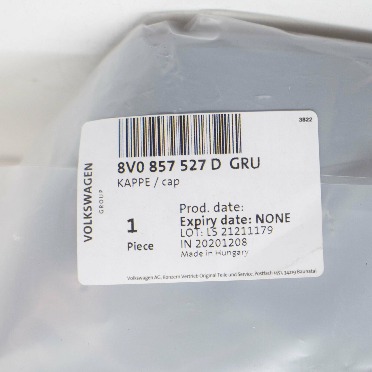 NEW AUDI A3 8V FRONT LEFT DOOR MIRROR CAP 8V0857527DGRU ORIGINAL