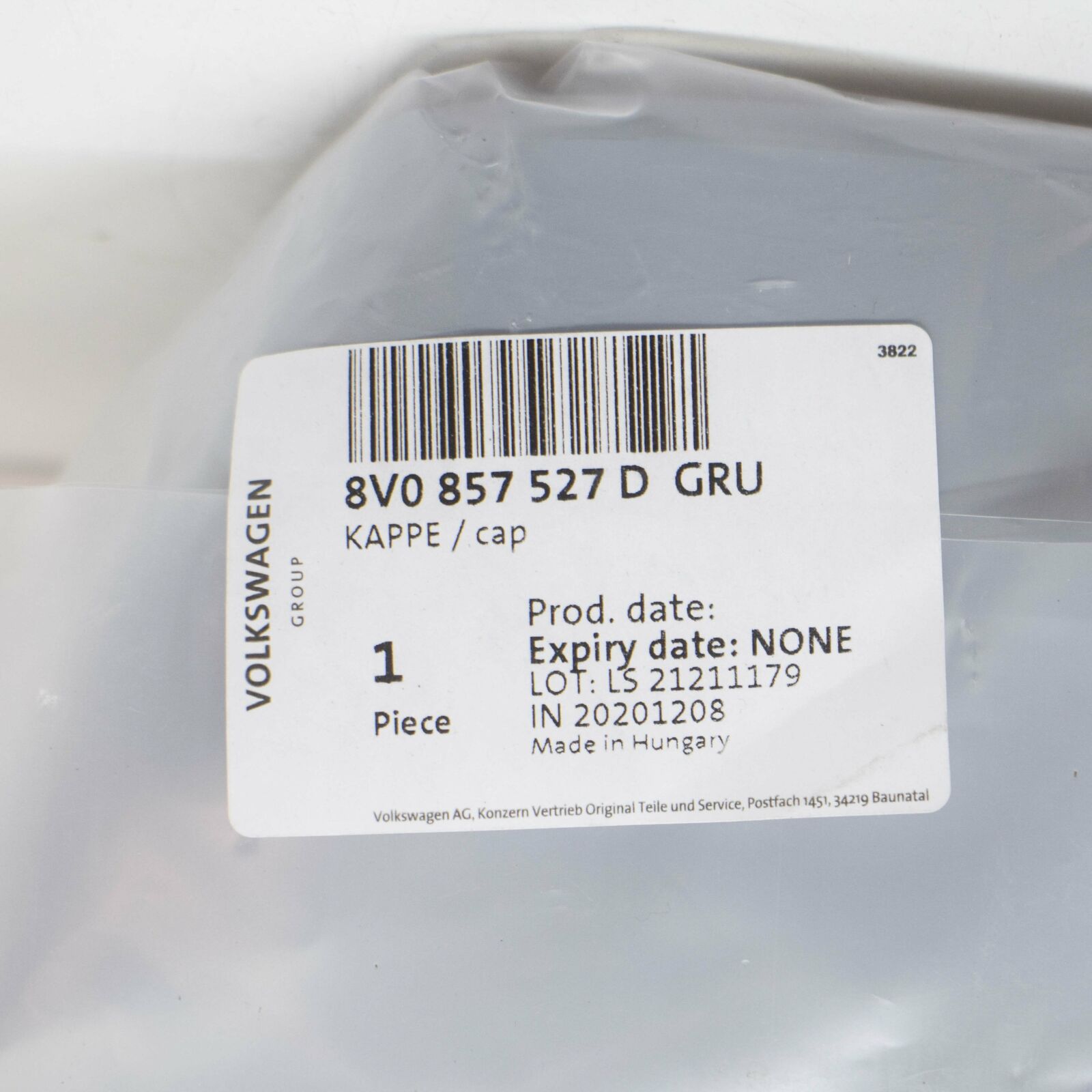 NEW AUDI A3 8V FRONT LEFT DOOR MIRROR CAP 8V0857527DGRU ORIGINAL