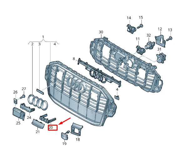 NEW AUDI Q7 4M RIGHT RADIATOR GRILLE TRIM BRACKET 4M08536479B9