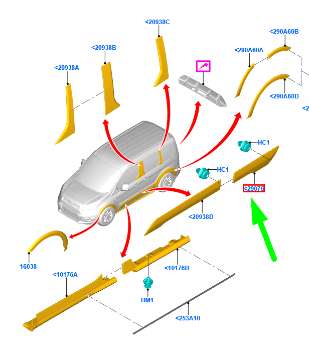 new ford tourneo connect mk2 rear left door molding 1944531 original