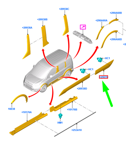 new ford tourneo connect mk2 rear left door molding 1944531 original