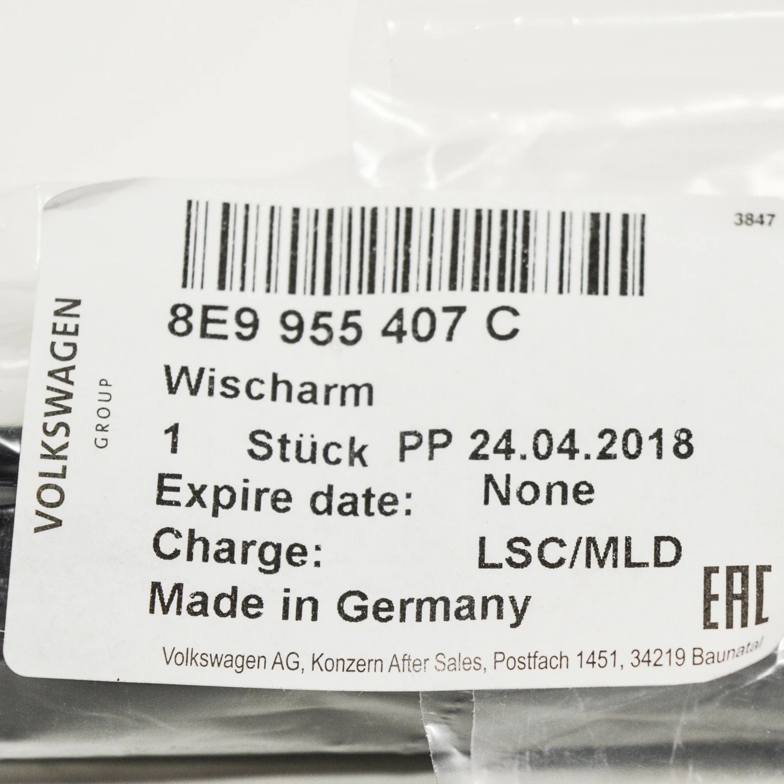 NEW AUDI A4 B7 REAR WINDOW WIPER ARM 8E9955407C 2007 ORIGINAL