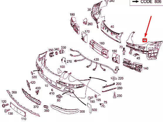 NEW MERCEDES-BENZ E W211 FRONT BUMPER LEFT INSIDE FRAME A2118800352 ORIGINAL