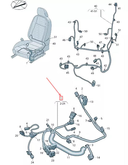 NEW VW ARTEON 3H7 FRONT RIGHT SEAT BASE CABLE HARNESS 3G8971366BH