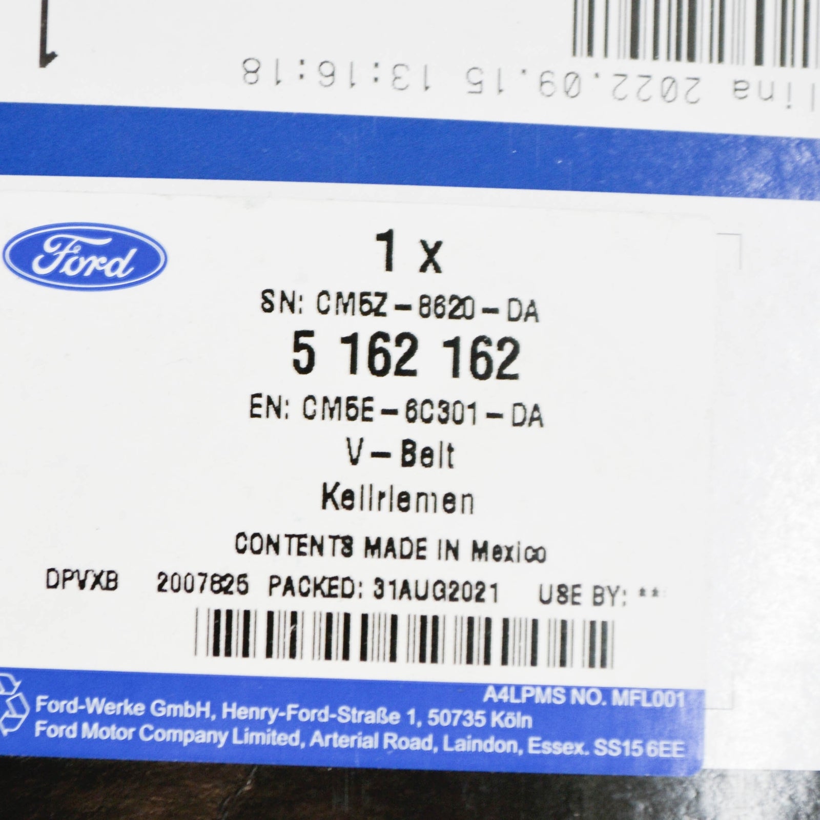 new ford focus c346 mk3 drive v-belt 5162162 cm5e-6c301-da original