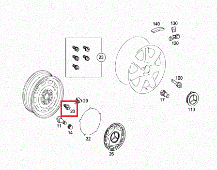 NEW MERCEDES-BENZ A W168 WHEEL STEEL BOLT NUT A0009904507 ORIGINAL