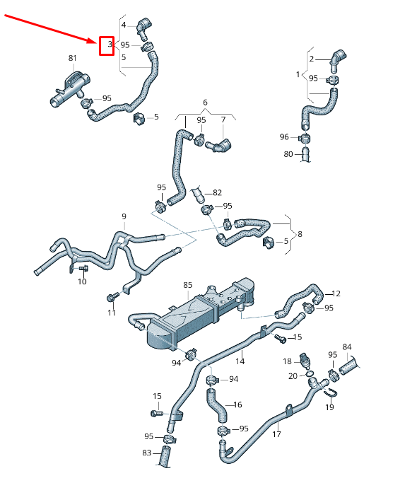 new vw eos 1f coolant hose with quick release coupling 1k0122157jh original