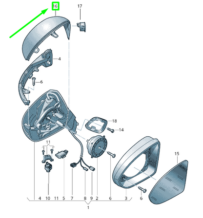 NEW VW PASSAT B8 3G FRONT RIGHT DOOR MIRROR FRAME COVER 3G0857538JGRU ORIGINAL