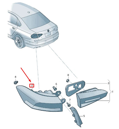 NEW VOLKSWAGEN PASSAT B8 REAR OUTER LEFT LED LIGHT 561945095R ORIGINAL