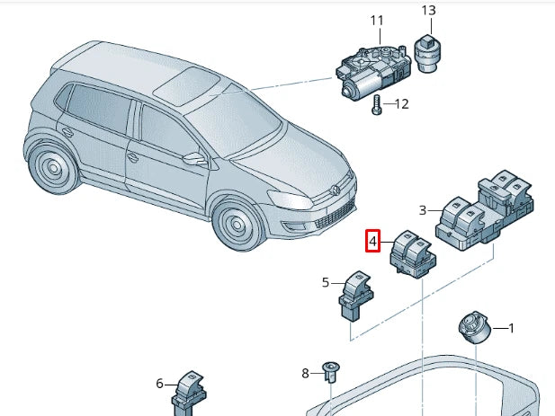 NEW VOLKSWAGEN POLO 6R FRONT LEFT DOOR WINDOW SWITCH 6C0959858WHS ORIGINAL