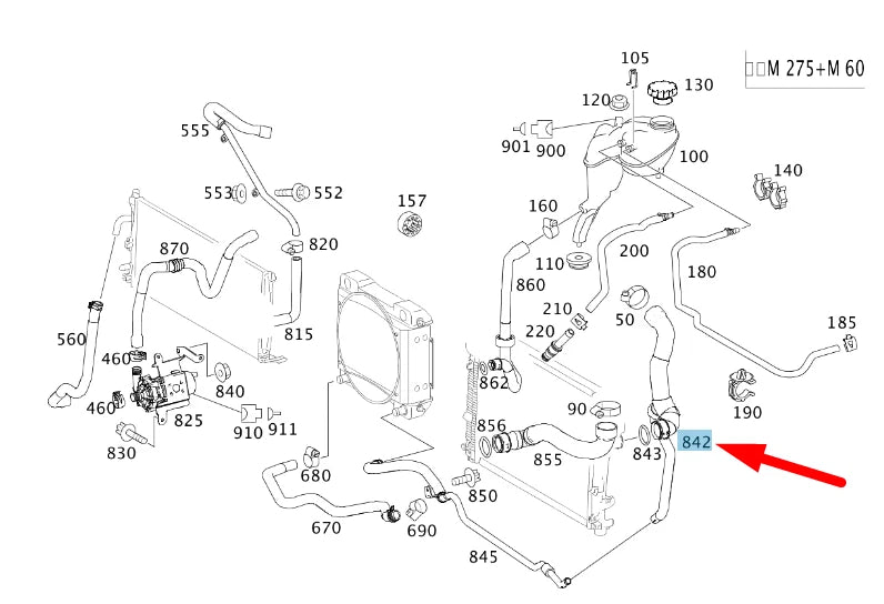 NEW MERCEDES-BENZ S W221 AMG TOP WATER HOSE A2215019182 ORIGINAL