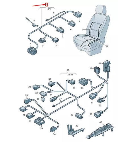NEW VW TRANSPORTER T6 FRONT BACKREST ADJUS. WIRING HARNESS LHD 7E0971369