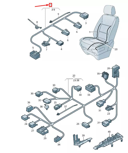 NEW VW TRANSPORTER T6 FRONT BACKREST ADJUS. WIRING HARNESS LHD 7E0971369