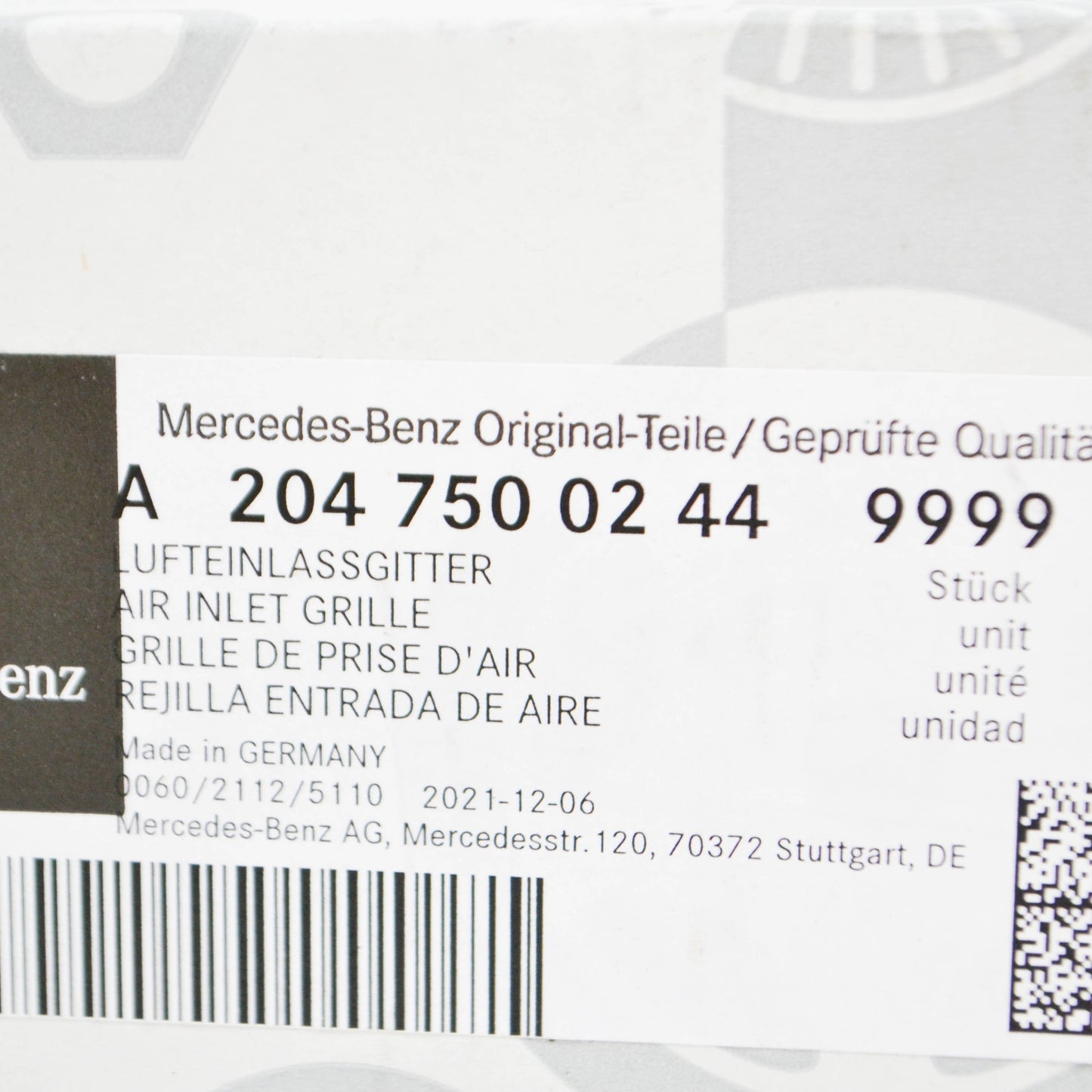 NEW MB C W204 AMG ENGINE HOOD RIGHT AIR INLET GRILLE A20475002449999 ORIGINAL