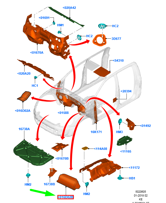 new ford ranger t6 mk1 front insulator stop rhd 1740548 ab39-016d02-bb original