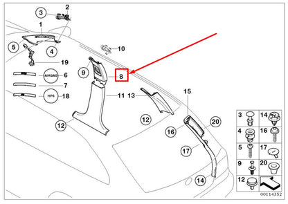 NEW BMW 3 E46 UPPER RIGHT B-COLUMN COVER 51437902936 7902936 ORIGINAL