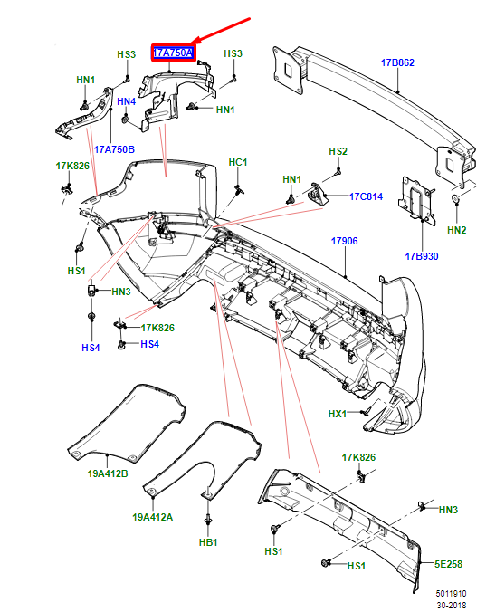 new lr range rover evoque l538 rear rh bumper mounting bracket lr099518 original