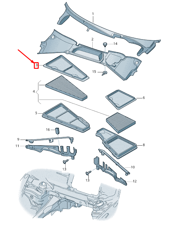 NEW VW PHAETON 3D CABIN AIR FILTER FRAME 3D1819648A ORIGINAL