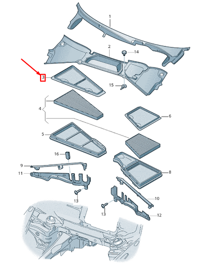 NEW VW PHAETON 3D CABIN AIR FILTER FRAME 3D1819648A ORIGINAL
