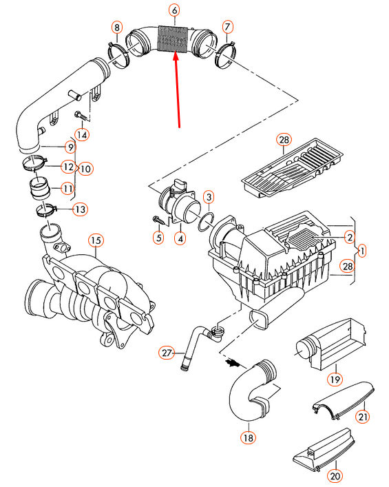 NEW AUDI A3 8P AIR FLOW MASS SENSOR HOSE 1K0129684L 1.8 PETROL ORIGINAL