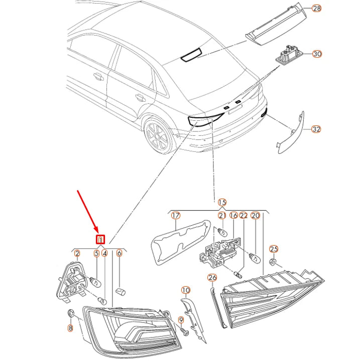 NEW AUDI A3 8V REAR LEFT OUTER LED TAILLIGHT 8V5945095C ORIGINAL