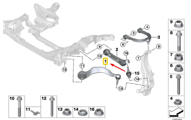 NEW BMW 8 G14 FRONT LEFT TENSION STRUT WITH RUBBER MOUNTING 31106886911 ORIGINAL