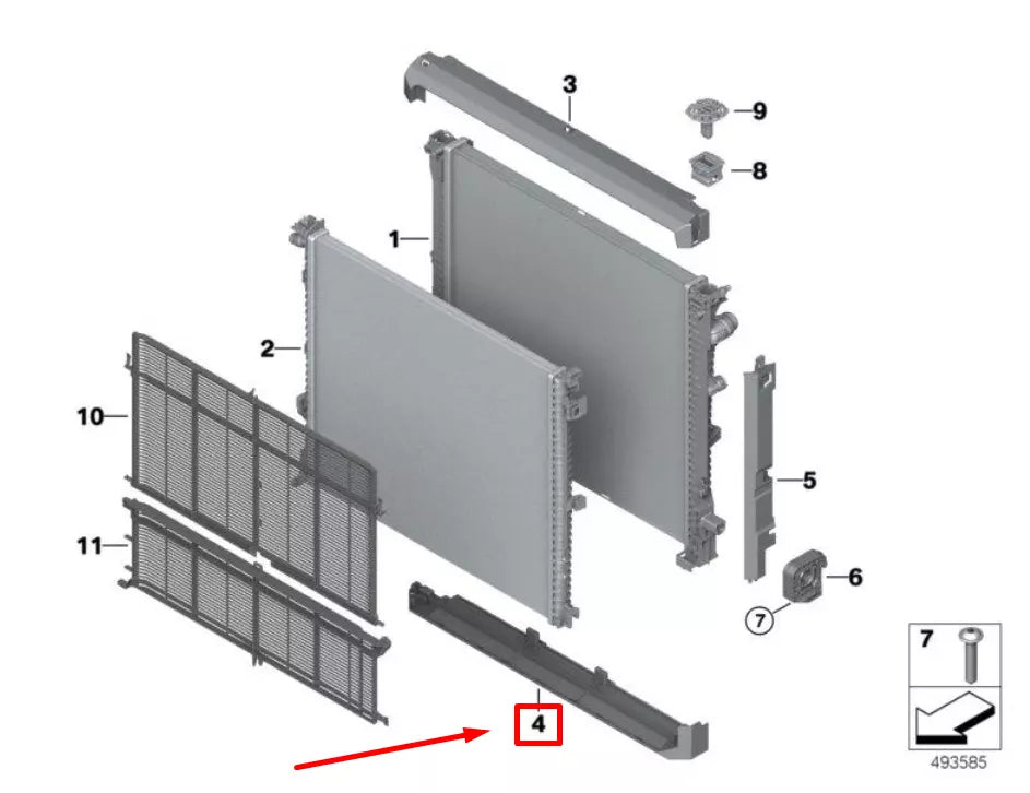 NEW BMW X4 G02, F98 LOWER COOLANT RADIATOR COVER 8642758 17118642758 ORIGINAL