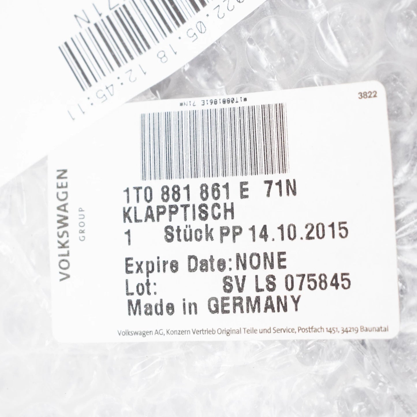 NEW VOLKSWAGEN GOLF PLUS REAR SEAT FOLDING TABLE 1T0881861E71N