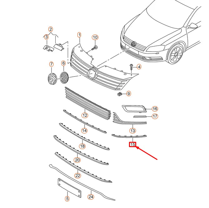NEW VW PASSAT B7 R-LINE FRONT BUMPER LEFT VENT GRILLE TRIM 3AA853763C2ZZ